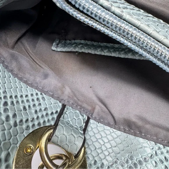 Nicole Miller Faux Leather Snakeskin Slouch Bag Chain Strap Teal - Picture 10 of 15